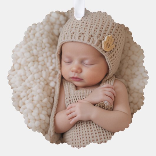 Two Photos Minimalist Baby First Christmas Ornament Karte (Rückseite)