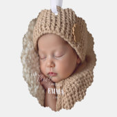Two Photos Minimalist Baby First Christmas Ornament Karte (Links)