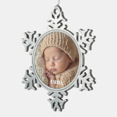 Two Photos Minimalist Baby First Christmas Schneeflocken Zinn-Ornament (Rechts)