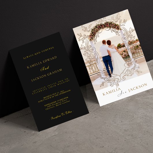 Two-Piece Rose Gold Black Back Minimalist Wedding Einladung