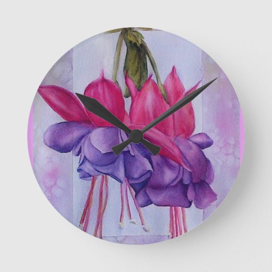 TWO PINK AND PURPLE FUCHSIA FLOWERS RUNDE WANDUHR (Vorderseite)
