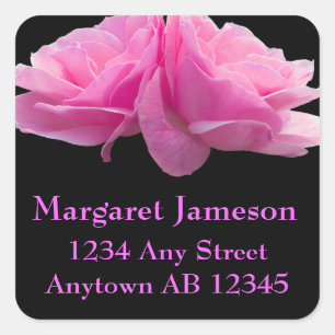 Two Pink Roses Wedding Return Address Label Quadratischer Aufkleber