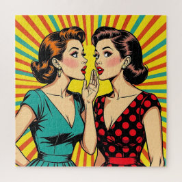 Two Pop Art Women Telling a Secret Puzzle