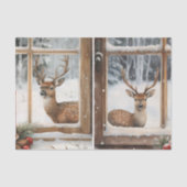 Two Pretty Winter Scenes of Deer in Window Panes Seidenpapier (Vorderseite)