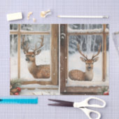 Two Pretty Winter Scenes of Deer in Window Panes Seidenpapier (Handwerk)