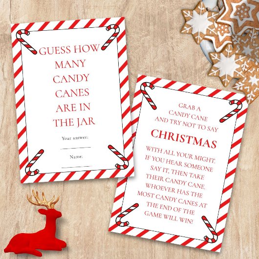 Two Printable Candy Cane Theme Christmas Game Card Einladung