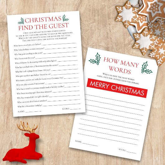 Two Printable Christmas Games Card Einladung