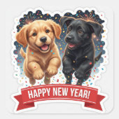 Two Puppies Chasing Confetti Sticker (Vorderseite)