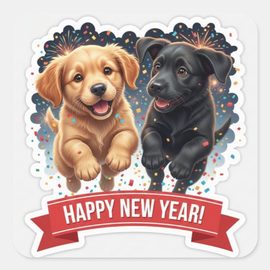 Two Puppies Chasing Confetti Sticker (Vorderseite)
