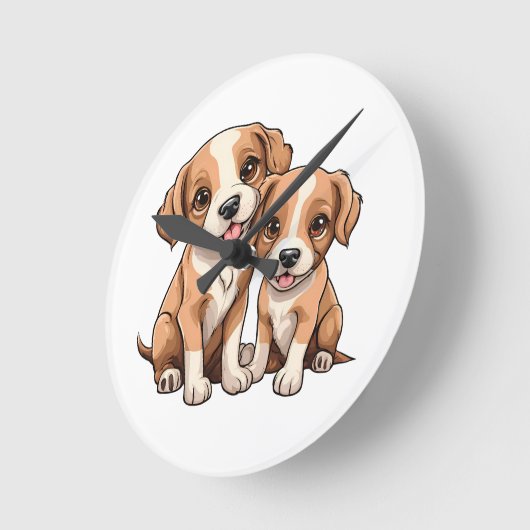 TWO PUPPIES Round Clock Runde Wanduhr (Winkel)