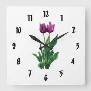 Two Purple Tulips Quadratische Wanduhr
