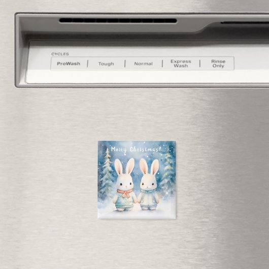 Two rabbits in the Christmas forest Magnet (In Situ (Geschirrspüler))