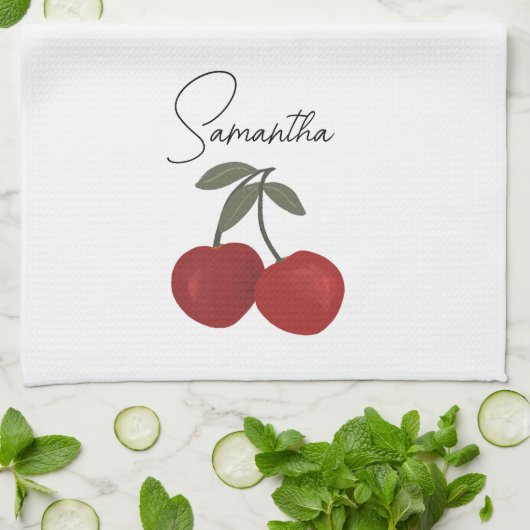 Two Red Cherries Illustration | Cute Fruit Art Geschirrtuch (Gefaltet)