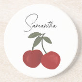 Two Red Cherries Illustration | Cute Fruit Art Getränkeuntersetzer (Vorne)