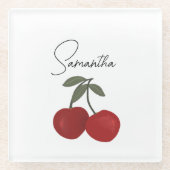 Two Red Cherries Illustration | Cute Fruit Art Glasuntersetzer (Vorderseite)