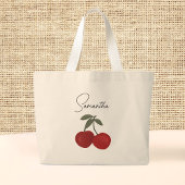 Two Red Cherries Illustration | Cute Fruit Art Jumbo Stoffbeutel