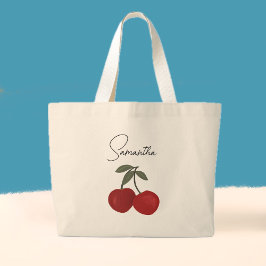 Two Red Cherries Illustration | Cute Fruit Art  Jumbo Stoffbeutel