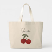 Two Red Cherries Illustration | Cute Fruit Art Jumbo Stoffbeutel (Rückseite)