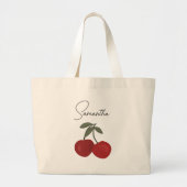 Two Red Cherries Illustration | Cute Fruit Art Jumbo Stoffbeutel (Vorne)