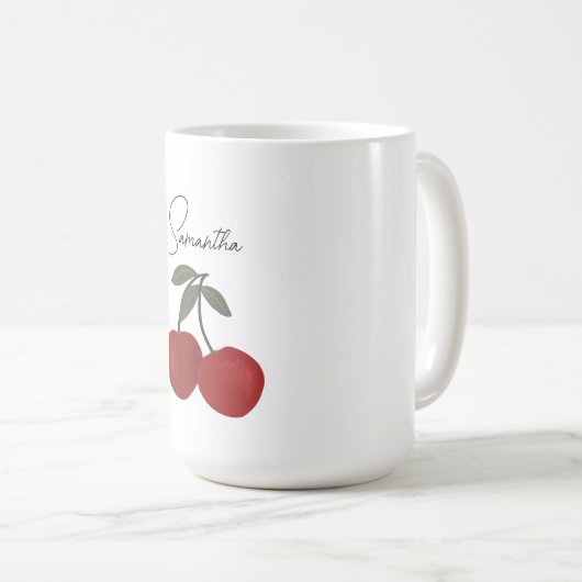 Two Red Cherries Illustration | Cute Fruit Art Kaffeetasse (VorderseiteRechts)