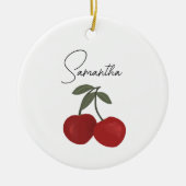 Two Red Cherries Illustration | Cute Fruit Art Keramik Ornament (Vorne)