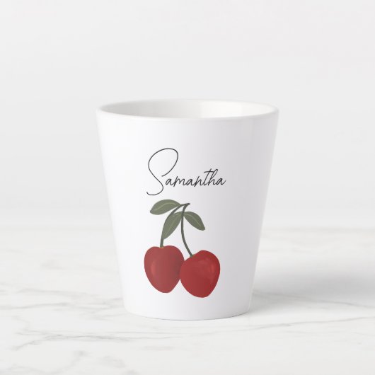 Two Red Cherries Illustration | Cute Fruit Art  Milchtasse (Vorderseite)