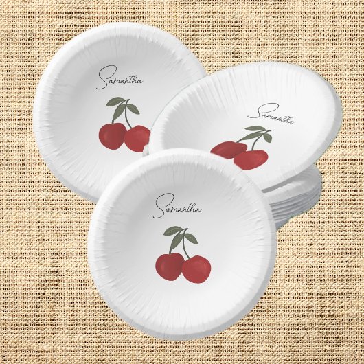 Two Red Cherries Illustration | Cute Fruit Art Pappteller