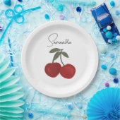 Two Red Cherries Illustration | Cute Fruit Art  Pappteller (Party)