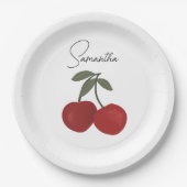 Two Red Cherries Illustration | Cute Fruit Art Pappteller (Vorderseite)