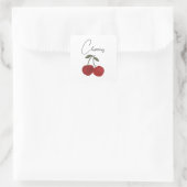 Two Red Cherries Illustration | Cute Fruit Art  Quadratischer Aufkleber (Tasche)
