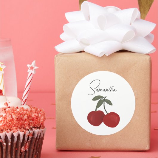 Two Red Cherries Illustration | Cute Fruit Art Runder Aufkleber (Party)