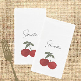 Two Red Cherries Illustration | Cute Fruit Art  Serviette
