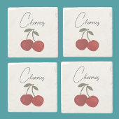 Two Red Cherries Illustration | Cute Fruit Art  Steinuntersetzer