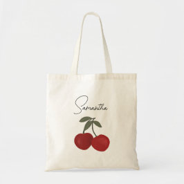Two Red Cherries Illustration | Cute Fruit Art  Tragetasche