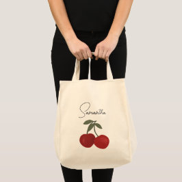 Two Red Cherries Illustration | Cute Fruit Art Tragetasche