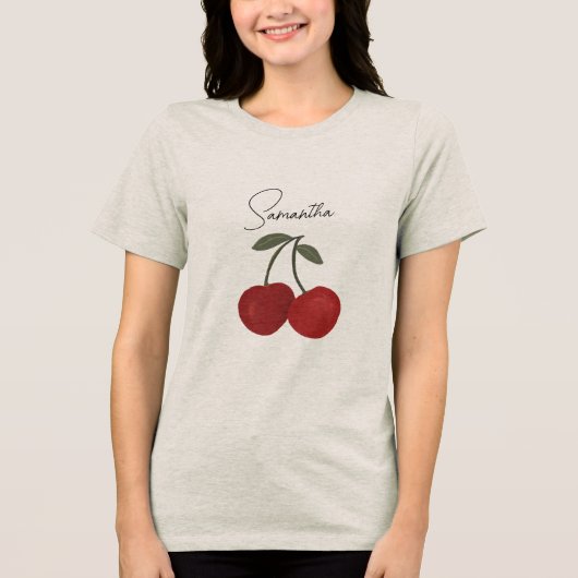 Two Red Cherries Illustration | Cute Fruit Art  Tri-Blend Shirt (Vorderseite)