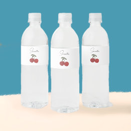 Two Red Cherries Illustration | Cute Fruit Art  Wasserflaschenetikett