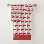 Two Red Cherries Illustration Personalized Badhandtuch Set (Insitu)