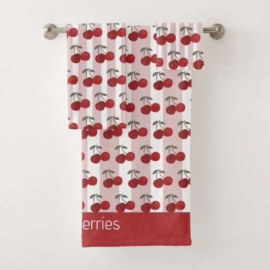 Two Red Cherries Illustration Personalized  Badhandtuch Set (Insitu)