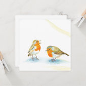 Two Red Robins in Winter Greeting Karte (Vorderseite/Rückseite Beispiel)