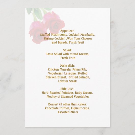 Two red roses Wedding Menu Invitation Menükarte (Rückseite)