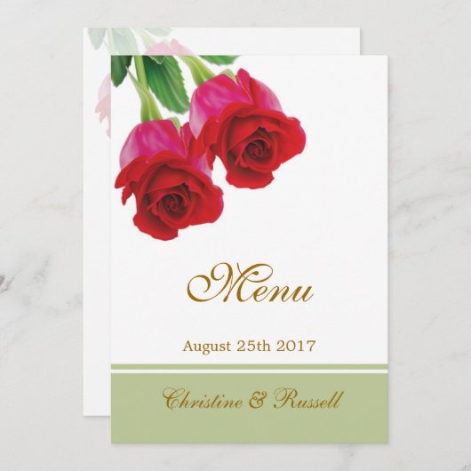 Two red roses Wedding Menu Invitation Menükarte (Vorne/Hinten)