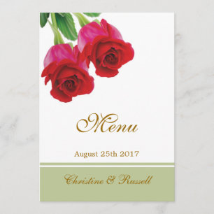 Two red roses Wedding Menu Invitation Menükarte