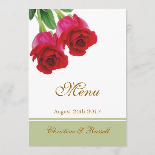 Two red roses Wedding Menu Invitation Menükarte (Vorderseite)