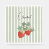 Two Red Strawberries Stripes & Flowers | Fruit Serviette (Vorderseite)