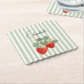 Two Red Strawberries Stripes & Flowers | Fruit Untersetzer (angewinkelt)