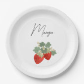 Two Red Strawberries with Leaves & Flowers | Fruit Pappteller (Vorderseite)