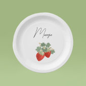 Two Red Strawberries with Leaves & Flowers | Fruit Pappteller