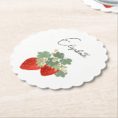 Two Red Strawberries with Leaves & Flowers | Fruit Untersetzer (angewinkelt)