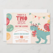 Two Rex Birthday Invitation. Dino 2nd Invite. Prin Einladung (Vorderseite)